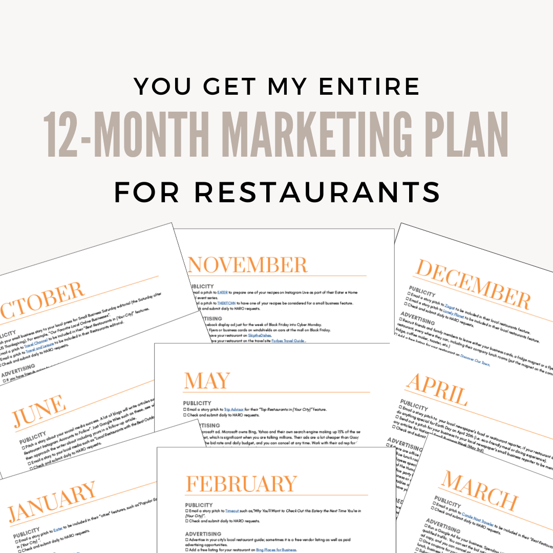 Restaurant 12 Month Marketing Plan Printable PDF
