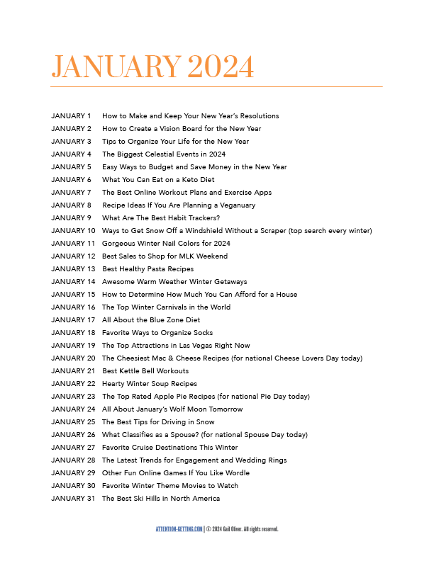 365 Blog Post Ideas Content Calendar Printable PDF