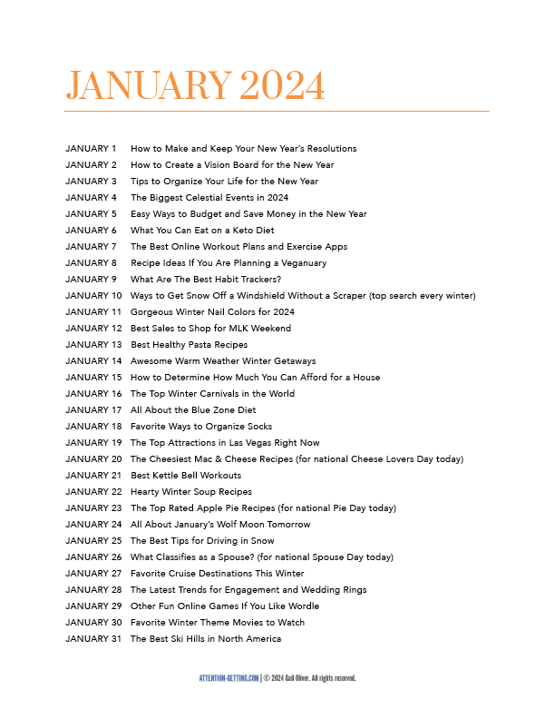 365 Blog Post Ideas Content Calendar