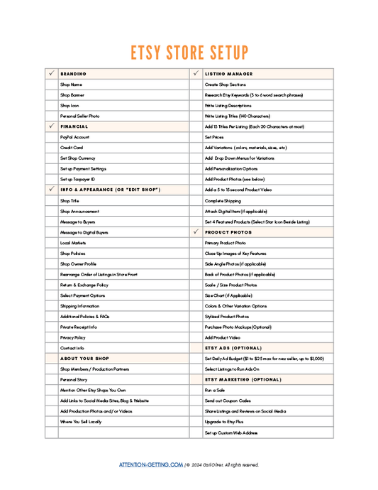 How to start an Etsy shop checklist pdf free